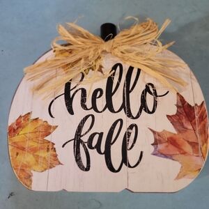 Hello Fall Wood Pumpkin Decor #893